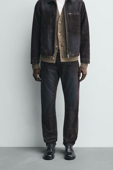 RELAXED FIT FLOCKED VELVET JEANS - Brown by Zara