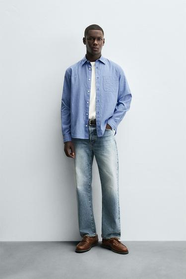 CHECK SHIRT WITH POCKET - Blue/White by Zara - Image 0