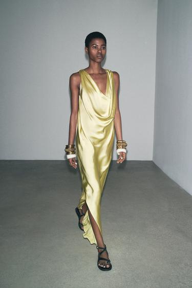 ZW COLLECTION FLOWING SATIN DRESS - Lime by Zara