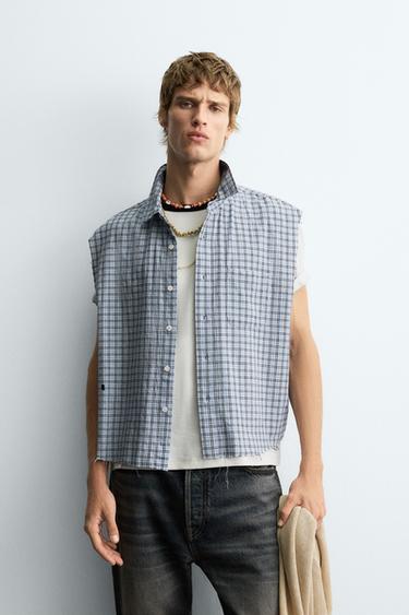 CROPPED FIT CHECK SHIRT - Blue by Zara