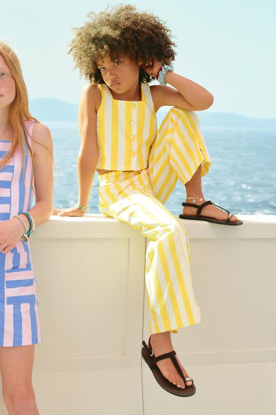 STRIPED STRAIGHT-LEG TROUSERS - Printed by Zara - Image 0