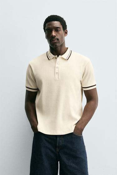 CONTRAST RIBBED POLO SHIRT - Ecru by Zara