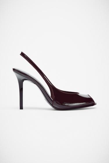 FAUX-PATENT HEELED SANDALS - Brown by Zara
