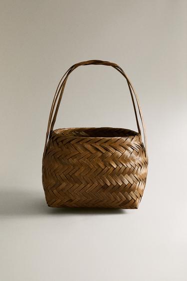 BAMBOO BASKET WITH HANDLE - Light beige by Zara - Image 0