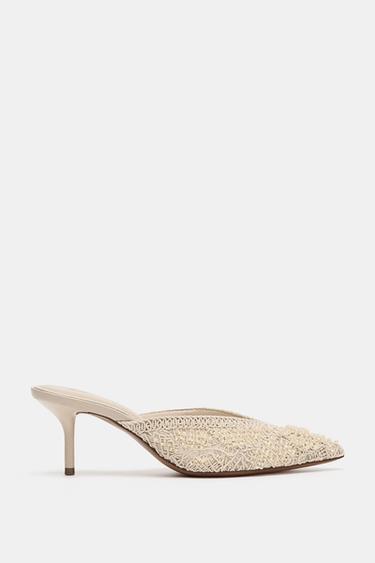 MULE HEEL SHOES WITH APPLIQUÉS - Ecru White by Zara