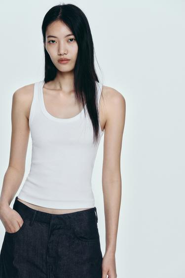 RIBBED STRAPPY TOP - White by Zara