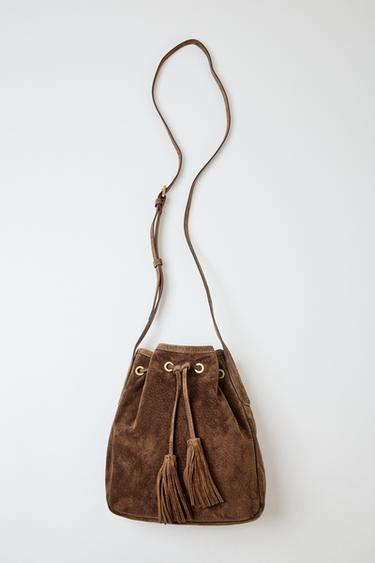 MINI GATHERED LEATHER CROSSBODY BAG - SAND/BROWN by Zara