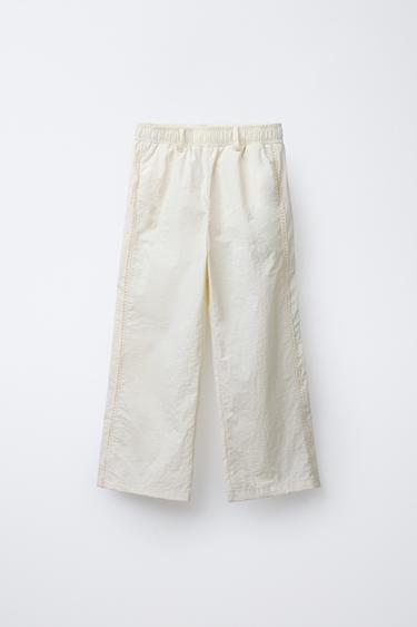 CONTRAST NYLON STRAIGHT-LEG TROUSERS - Ecru by Zara