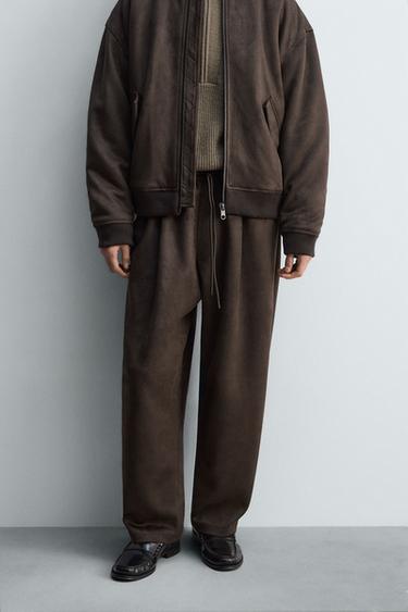 FAUX SUEDE PLEATED TROUSERS - Brown by Zara