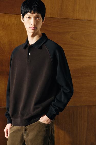 COLOUR BLOCK RAGLAN SLEEVE POLO SHIRT - Brown-Blue by Zara