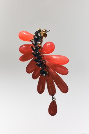 RESIN AND GEM EARRINGS - Red / Coral by Zara