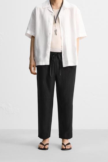 100% LINEN TROUSERS - Black by Zara