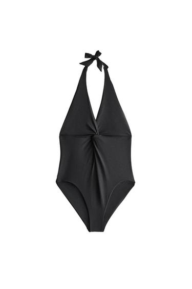 HALTER BEACH SWIMSUIT WITH KNOT - Black by Zara