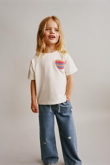 CROCHET HEART POCKET T-SHIRT - Ecru by Zara