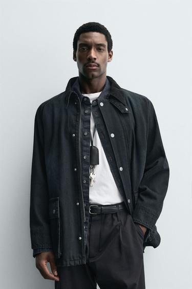 DENIM JACKET WITH COMBINED COLLAR - Blue by Zara