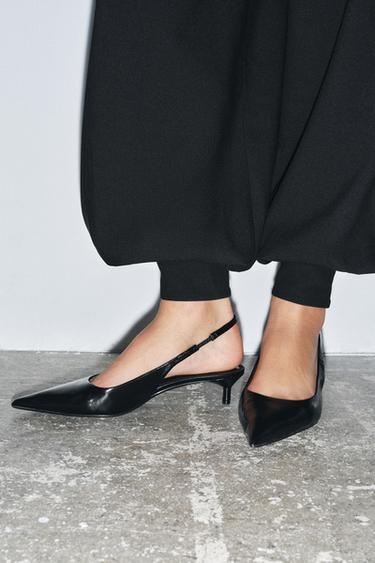 LEATHER SLINGBACK SHOES - Black by Zara