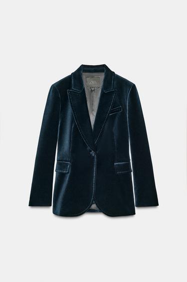 ZW COLLECTION VELVET BLAZER - Blue by Zara