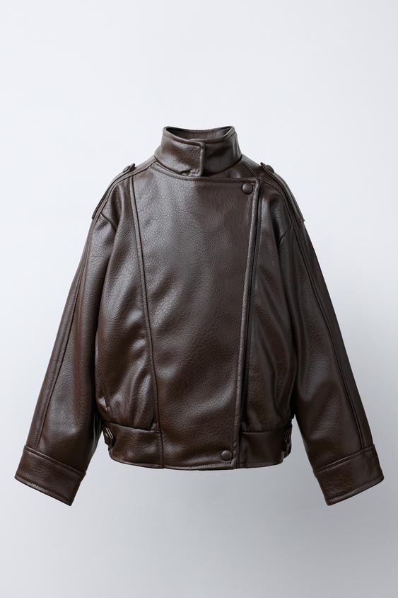 DOUBLE-BREASTED LEATHER EFFECT JACKET - Brown by Zara - Image 0