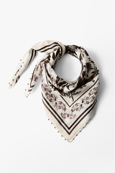 PAISLEY BEADED SCARF - Ecru by Zara