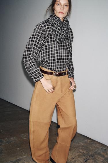 CHECK SHIRT WITH MULTIPOSITIONAL SCARF ZW COLLECTION - Mid-grey by Zara