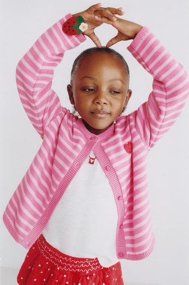 STRIPED HEART KNIT CARDIGAN - Pink by Zara