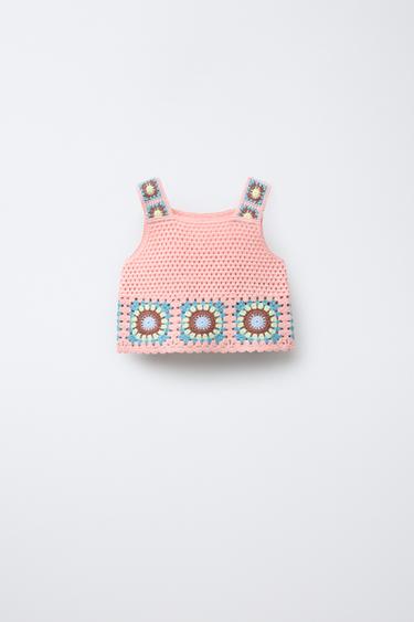 CROCHET KNIT TOP - Neon pink by Zara - Image 0
