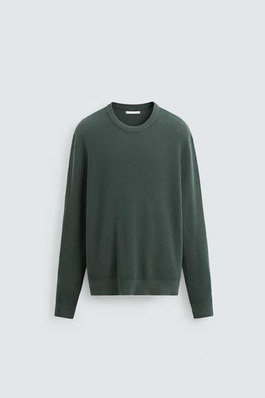 REGULAR FIT WAFFLE JUMPER - Blue / Green by Zara