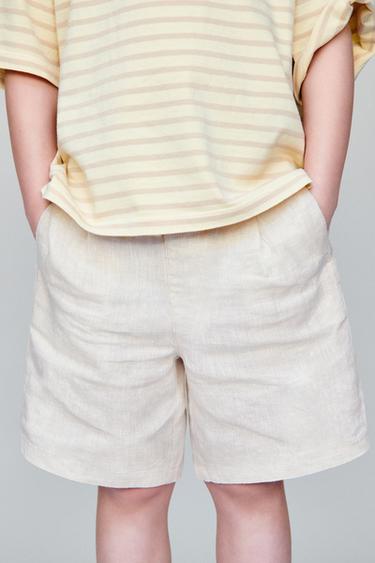 100% LINEN BERMUDA SHORTS - Light beige by Zara