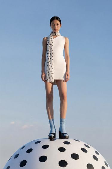 HALTERNECK DRESS WITH POLKA DOT SCARF - White by Zara