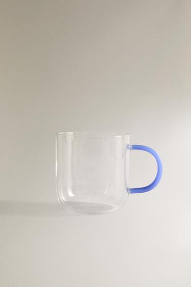 BOROSILICATE GLASS MUG WITH COLOURED HANDLE - Blue by Zara