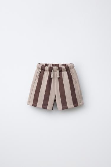 STRIPED PLUSH BERMUDA SHORTS - Brown by Zara