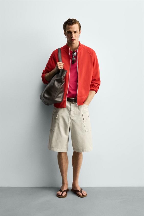 CONTRAST ZIP RELAXED FIT SWEATSHIRT - Red by Zara - Image 0