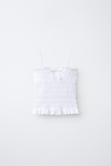 SMOCKED TOP WITH ELASTICATED DETAIL - White by Zara