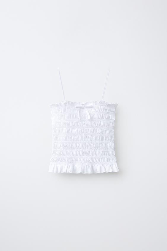 SMOCKED TOP WITH ELASTICATED DETAIL - White by Zara - Image 0