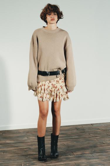 FLORAL RUFFLE MINI SKIRT - Beige by Zara