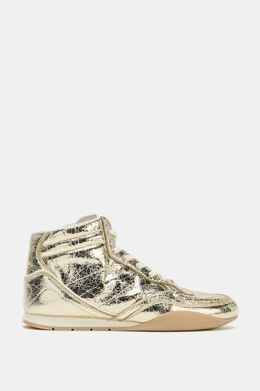 METALLIC-EFFECT HIGH-TOP TRAINERS - Gold by Zara