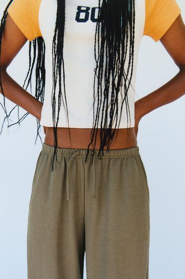 WIDE-LEG PYJAMA TROUSERS - Khaki by Zara