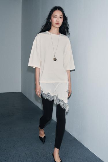 LACE COMBINED T-SHIRT - Ecru by Zara