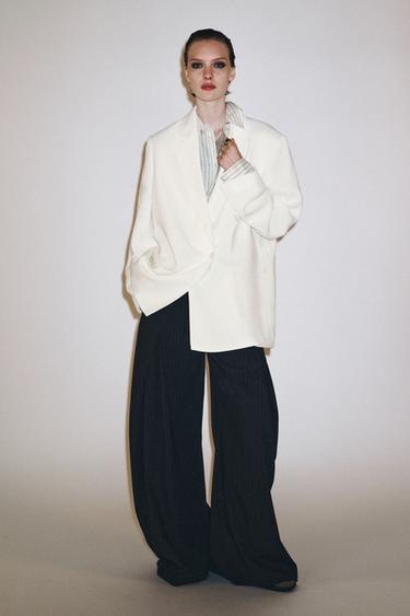 ZW COLLECTION DOUBLE-BREASTED LINEN BLEND BLAZER - Ecru by Zara