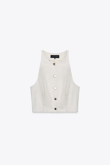 Z1975 DENIM CROP WAISTCOAT - Ecru by Zara