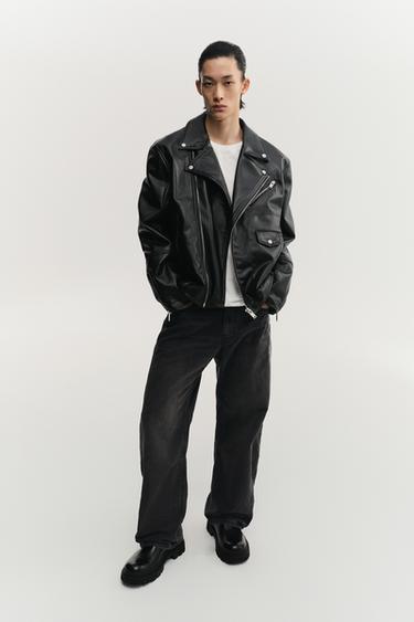 LEATHER EFFECT BIKER JACKET - Black by Zara