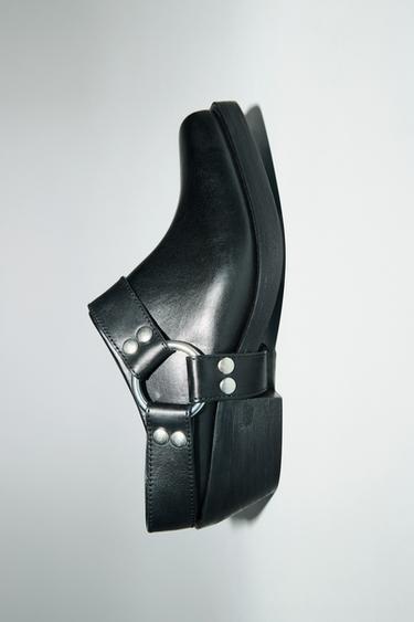 LEATHER BIKER CLOGS - Black by Zara