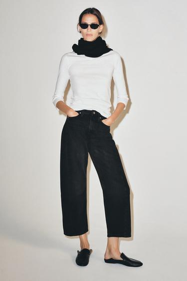 ZW COLLECTION MID-WAIST RELAXED ANKLE JEANS - Black by Zara