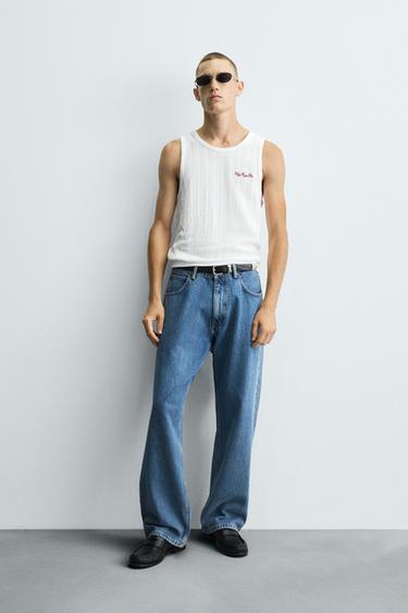 EMBROIDERED RIB TANK T-SHIRT - Oyster-white by Zara - Image 0