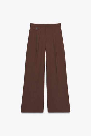 WIDE-LEG TROUSERS WITH DARTS - Brown by Zara