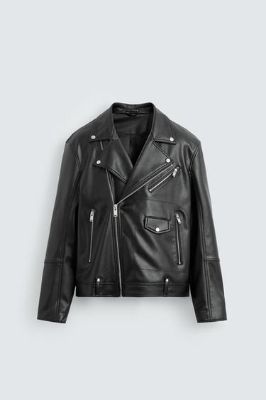 LEATHER EFFECT BIKER JACKET - Black by Zara