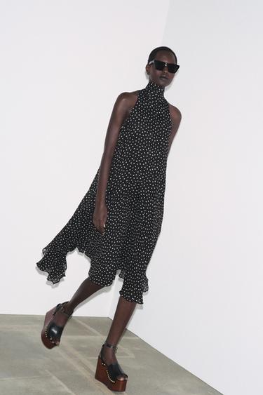 ZW COLLECTION HALTER POLKA DOT DRESS - Black / White by Zara