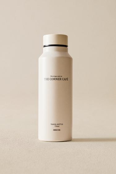 STAINLESS STEEL "THE CORNER CAFÉ" BOTTLE - Brown by Zara