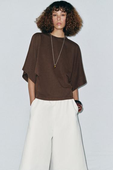 WASHED CAP SLEEVE T-SHIRT - Brown by Zara - Image 0