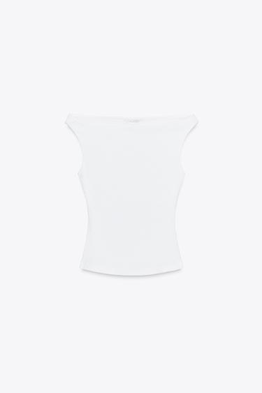 COLD SHOULDER RIBBED T-SHIRT - White by Zara